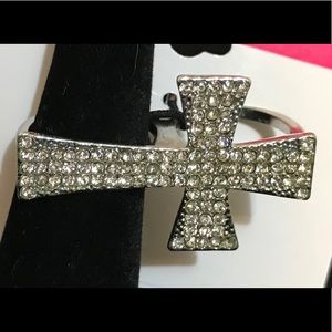 Silver & Rhinestones, Two-finger Ring (approx. 2”)